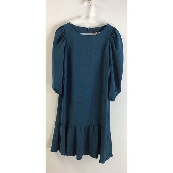DKNY Teal Blue Long Sleeve Chiffon/Light/Breathable Shift Dress New Size 4 🩵 - Picture 1 of 4